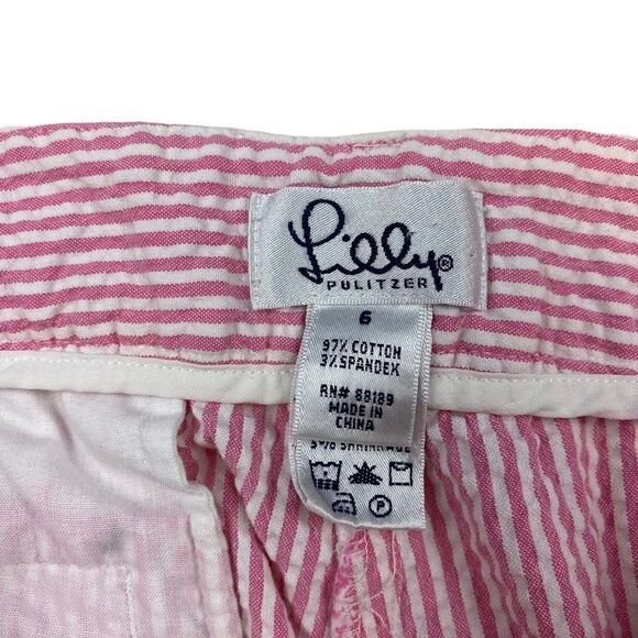 Lilly Pulitzer Vintage Seersucker Pant Pink/White Striped Pants 6 - Picture 4 of 6